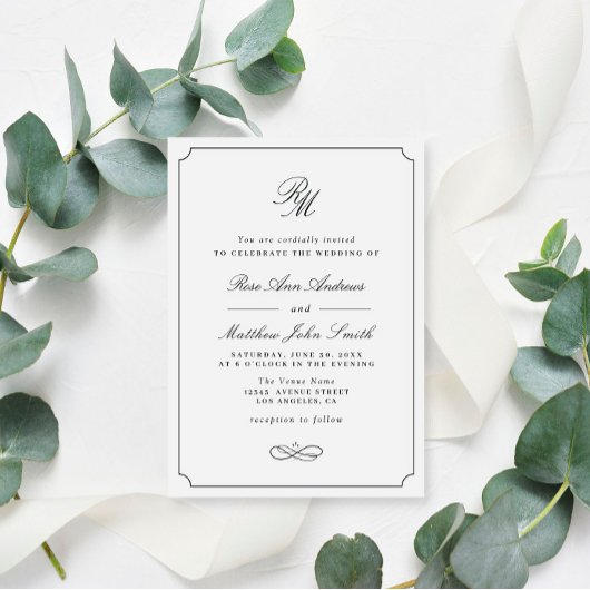Invitation simple typographie noir et blanc mariage
