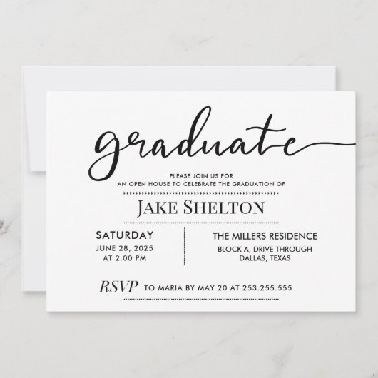 Invitation Simple Typographie Open House Graduation (Devant)