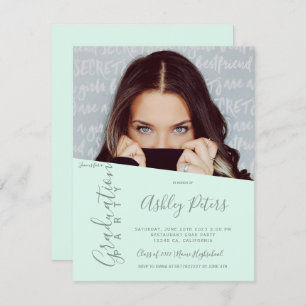 Invitation Simple typography mint green cool photo graduation