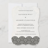 Invitation Simple Vagues Modernes Noir + Blanc Plage Mariage (Devant)