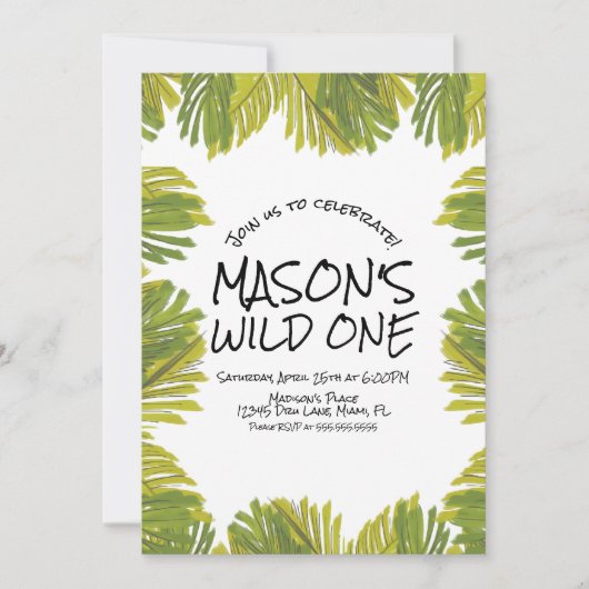 Invitation Simple verdure de jungle dessinée à la main Fête a (Devant)