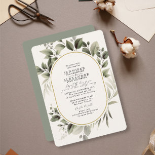 Invitation Simple verdure Eucalyptus Mariage d'or ivoire