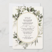 Invitation Simple verdure Eucalyptus Mariage d'or ivoire (Devant)