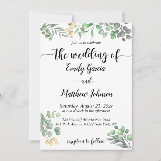 Invitation Simple verdure Floral Eucalyptus Mariage Invitati (Devant)
