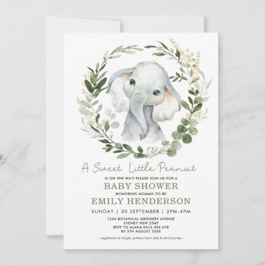Invitation Simple verdure or Elephant Baby shower Sprinkle (Devant)