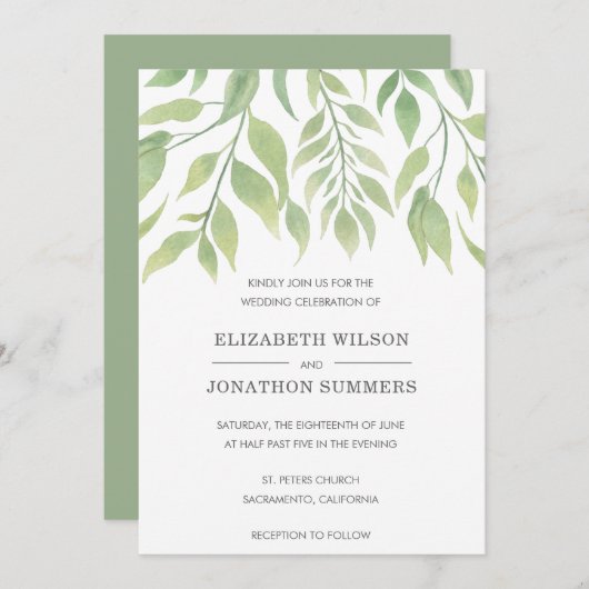 Invitation Simple Verdure rustique Mariage élégant (Devant / Derrière)