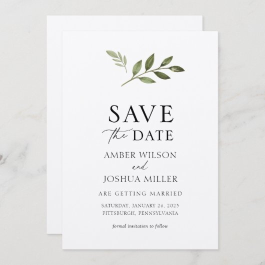 Invitation Simple verdure Sauvez la date (Devant / Derrière)