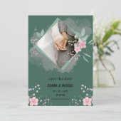 Invitation Simple Vert et Rose Enregistrer la Date (Debout devant)