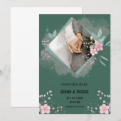 Invitation Simple Vert et Rose Enregistrer la Date (Devant / Derrière)