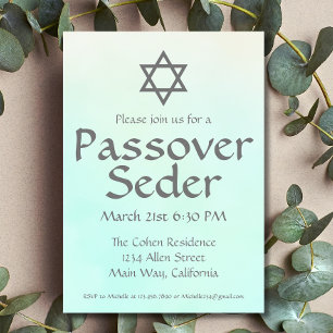 Invitation simple verte aquarelle pour le Seder de