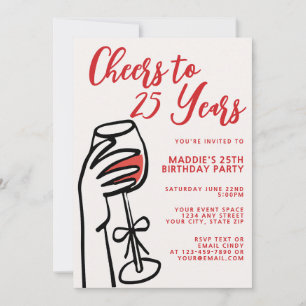 Invitation Simple vin rouge dessiné à la main pour 25e annive
