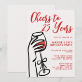 Invitation Simple vin rouge dessiné à la main pour 25e annive (Devant / Derrière)