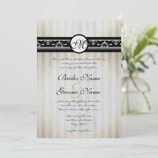 Invitation Simple Vintage moderne Noir et Beige (Debout devant)