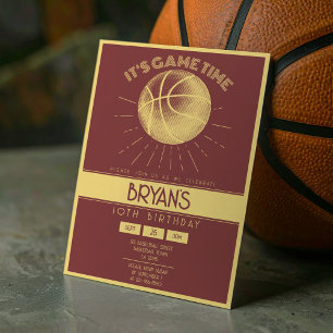 Invitation Simple Vintage Retro Gold Basketball Anniversaire