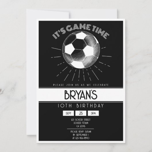 Invitation Simple Vintage Retro White Soccer Anniversaire (Devant)