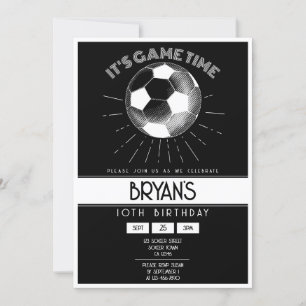 Invitation Simple Vintage Retro White Soccer Anniversaire