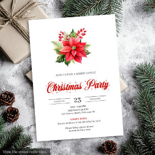 Invitation Simple Vintage Rouge Poinsettia Floral Noël