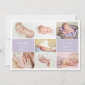 Invitation Simple Violet Baby Photo Collage Announcement Card (Devant)