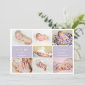 Invitation Simple Violet Baby Photo Collage Announcement Card (Debout devant)
