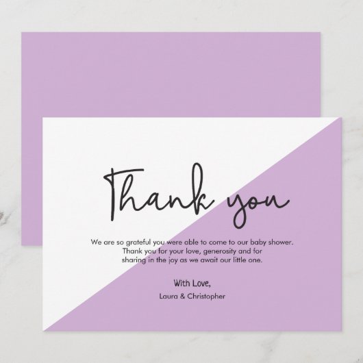 Invitation Simple violet blanc Baby shower moderne Merci (Devant / Derrière)