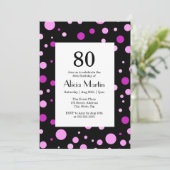 Invitation Simple violet Lilac Polka Dot Noir 80e anniversair (Debout devant)