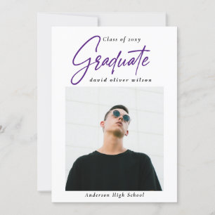 Invitation Simple violet moderne Minimal 2 Photo Graduation