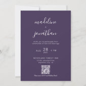 Invitation Simple Violet Violet Script Photo QR Code Mariage (Dos)