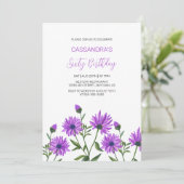 Invitation Simple violet Xeranthemum Floral fête d'anniversai (Debout devant)