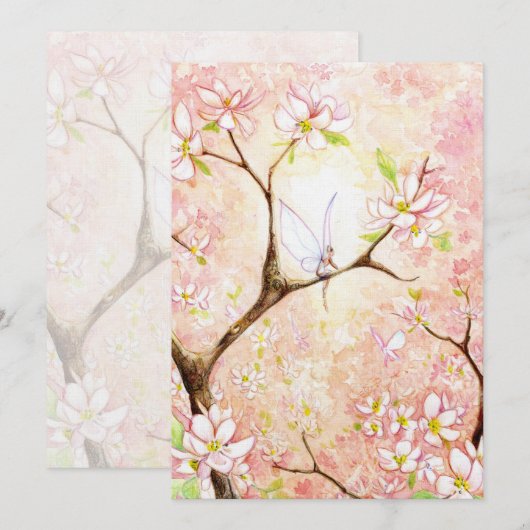 Invitation simple vue de floraison rose (Devant / Derrière)