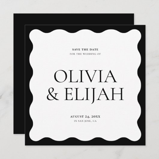 Invitation Simple Wavy Black and White Modern Enregistrer la  (Devant / Derrière)