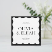 Invitation Simple Wavy Black and White Modern Enregistrer la  (Debout devant)