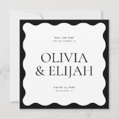 Invitation Simple Wavy Black and White Modern Enregistrer la  (Devant)
