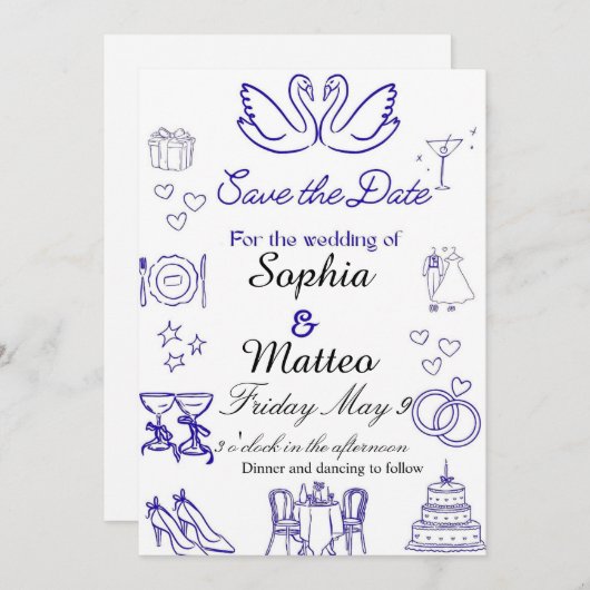 Invitation Simple wedding with graphics (Devant / Derrière)