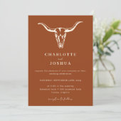 Invitation Simple Western Bohemian Cow Skull QR Code Mariage (Debout devant)