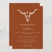 Invitation Simple Western Bohemian Cow Skull QR Code Mariage (Devant / Derrière)
