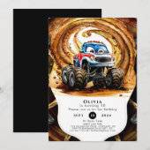Invitation Simple Wheels Monster Truck Anniversaire (Devant / Derrière)