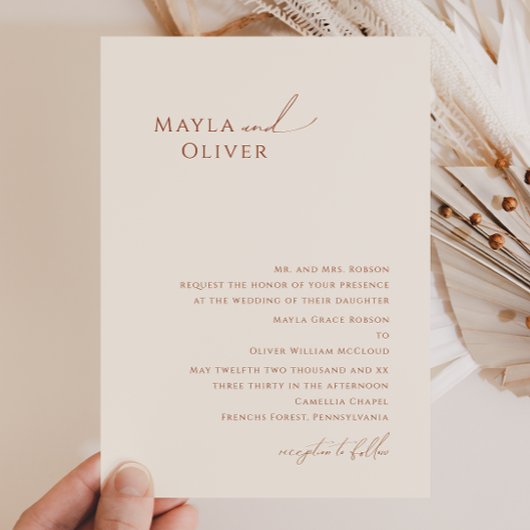 Invitation Simple Whimsert Désert Beige Mariage traditionnel