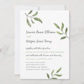 Invitation Simple Whimsical Green Watercolor Branches Mariage (Devant)