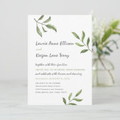 Invitation Simple Whimsical Green Watercolor Branches Mariage (Debout devant)