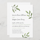 Invitation Simple Whimsical Green Watercolor Branches Mariage (Devant / Derrière)