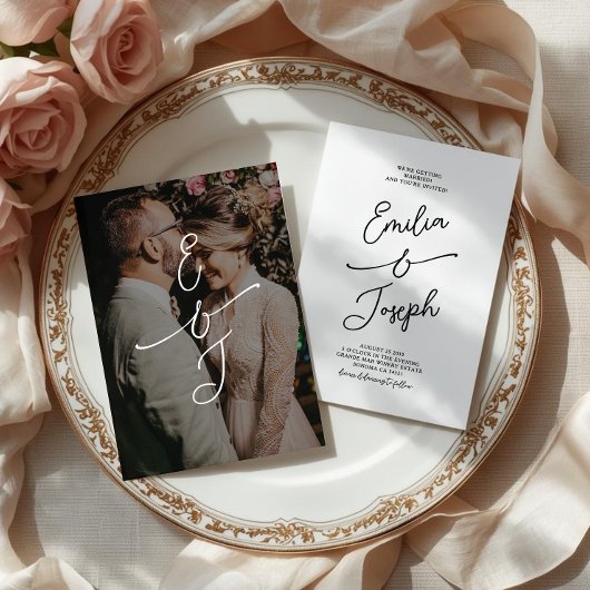 Invitation Simple Whimsical Handwritten Wedding Photo