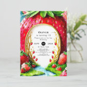 Invitation Simple Whimsical Juicy Fraise Anniversaire (Debout devant)