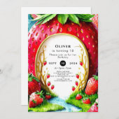 Invitation Simple Whimsical Juicy Fraise Anniversaire (Devant / Derrière)