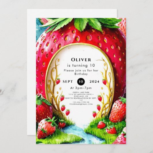 Invitation Simple Whimsical Juicy Fraise Anniversaire (Devant / Derrière)