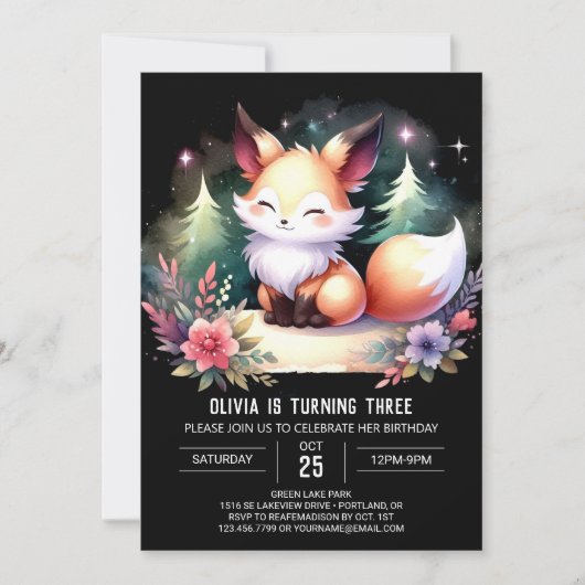 Invitation Simple Whimsy Fox Anniversaire numérique (Devant)