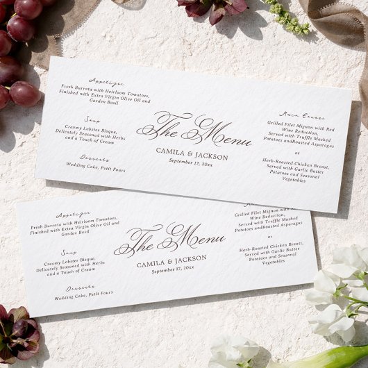 Invitation Simple White and Brown Wedding Menu Card