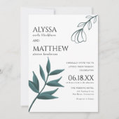 Invitation Simple white forest green foliage floral wedding (Devant)