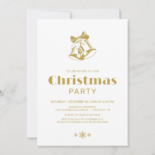 Invitation Simple White Gold Christmas Bells (Devant)