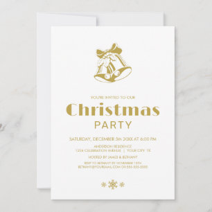 Invitation Simple White Gold Christmas Bells