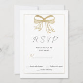 Invitation Simple white gold glitter bow ribbon RSVP  (Devant)